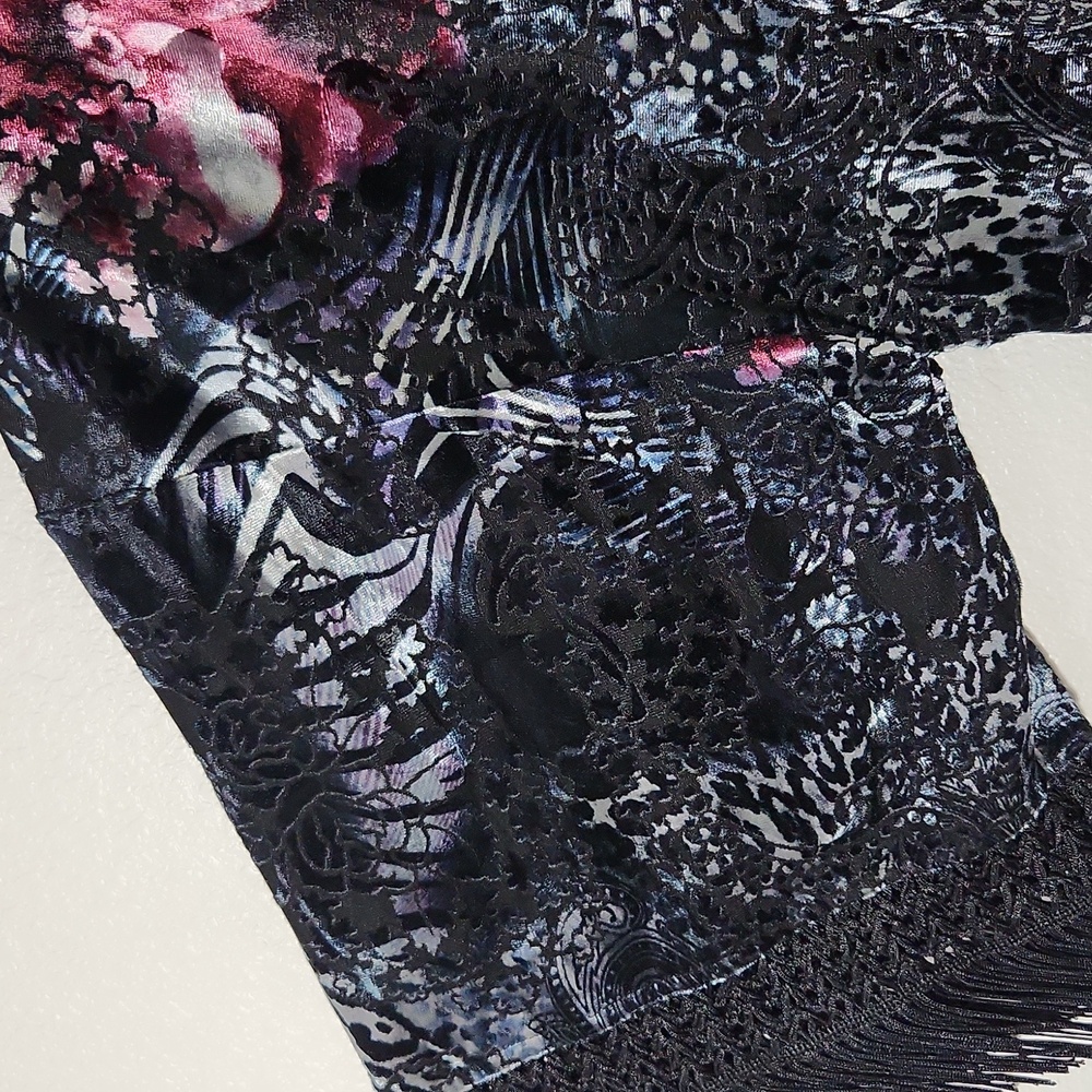 Peck & Peck Burnout Velvet Fringe Floral Leopard Kimono / Robe Sz L - Picture 3 of 15